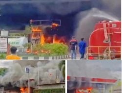 SPBU Alang-Alang Terbakar Satu Unit Mobil Pik Up Hangus