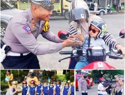 Kasat Lantas Tana Toraja Bagi Helem Standar ke Anak PAUD