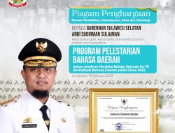 Gubernur Andi Sudirman Raih Penghargaan atas Pelestarian Bahasa Daerah