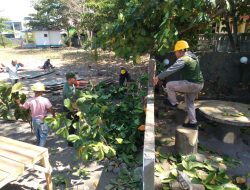 Babinsa Koramil 1405-01/Ujung Bersama Petugas PLN Bersihkan Ranting Pohon