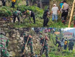 Koramil Makale Gotong Royong Bersihkan Sampah di Aliran Sungai