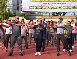 Kodim 1404 Pinrang Ikut Meriahkan HUT Bhayangkara ke-79 Lewat Senam Bersama di Mapolres