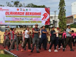 HUT Bhayangkara ke-79, Wabup Sudirman Bungi dan Forkopimda Tunjukkan kekompakan Lewat Senam Sehat